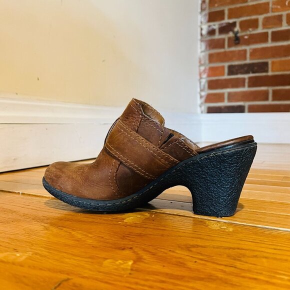 Born Womens Mule Size 8 Brown Leather Block Heel Clog Comfy Shoe - Picture 5 of 14